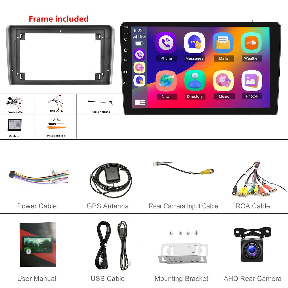 Touchscreen Autoradio – Multimedia Systeem – GPS Navigatie – CarPlay Android Auto – Canbus Interface – 9 Inch HD Scherm – Inclusief AHD Achteruitrijcamera & Microfoon
