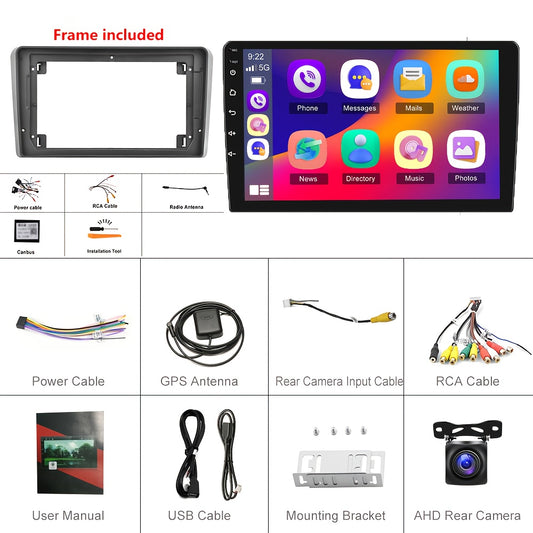 Touchscreen Radio With Carplay Android Car GPS WiFi FM/RDS Wireless Mirror Link Canbus + AHD Backup Camera & Mic DVR Camera