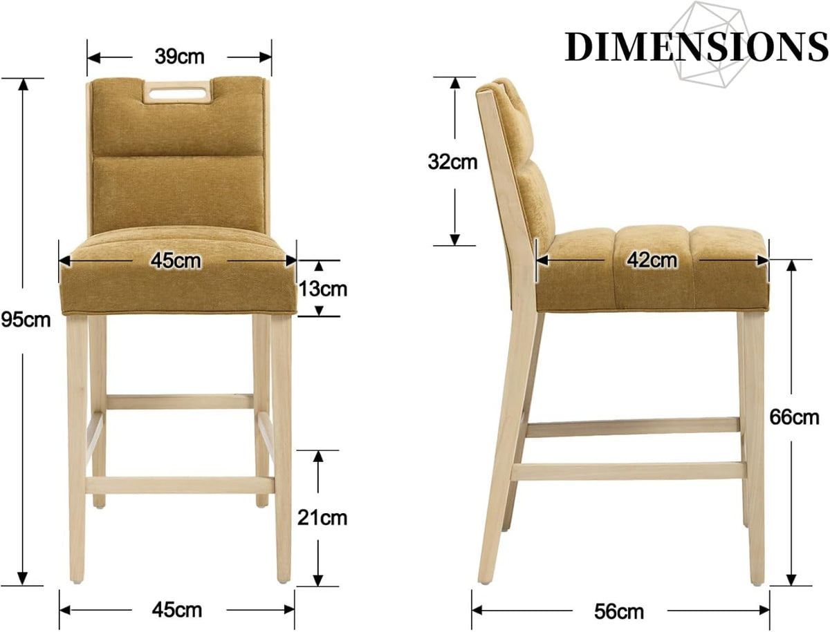 chairus Bar Stools, Set of 2 Kitchen Stools, Upholstered Breakfast Bar Chairs with Wooden Legs, Yellow - QUORE