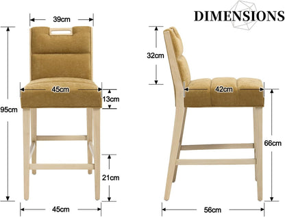 chairus Bar Stools, Set of 2 Kitchen Stools, Upholstered Breakfast Bar Chairs with Wooden Legs, Yellow - QUORE