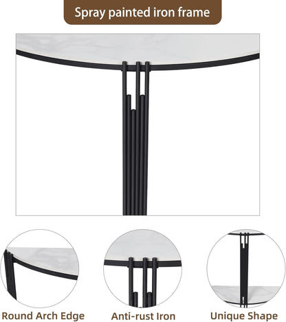 Halve maan consoletafel gang: 2-laags witte marmeren tafels 100x30x78cm Halve cirkel hal tafel gesinterde stenen ingangstafel moderne bank bijzettafel voor veranda, woonkamer, entree