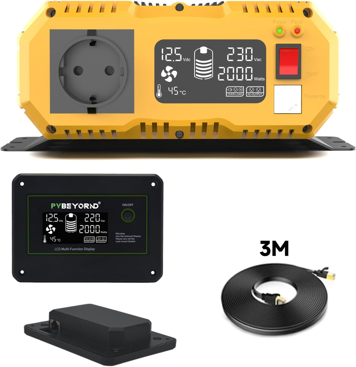 Omvormer 12V naar 230V Zuivere Sinus 2000W/4000W Spanningsomvormer 12V 230V Met een externe LCD-controller, geschikt voor campers en elektrische installaties in huis