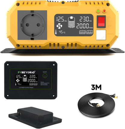 Omvormer 12V naar 230V Zuivere Sinus 2000W/4000W Spanningsomvormer 12V 230V Met een externe LCD-controller, geschikt voor campers en elektrische installaties in huis
