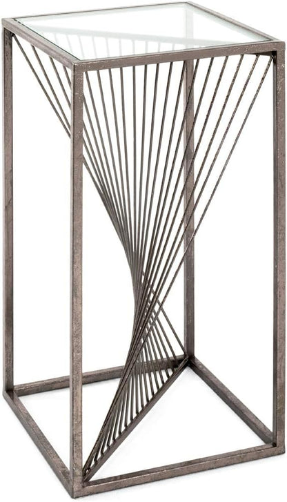 HAKU Bijzettafel brons, Metaal, veiligheidsglas 8 mm - Maat: B 30 cm x H 60 cm x D 30 cm, Stijl: Art Deco