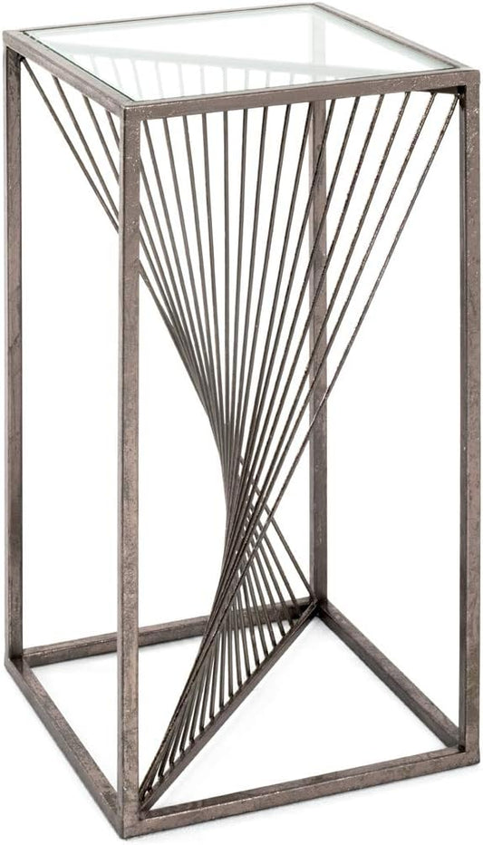 HAKU Bijzettafel brons, Metaal, veiligheidsglas 8 mm - Maat: B 30 cm x H 60 cm x D 30 cm, Stijl: Art Deco
