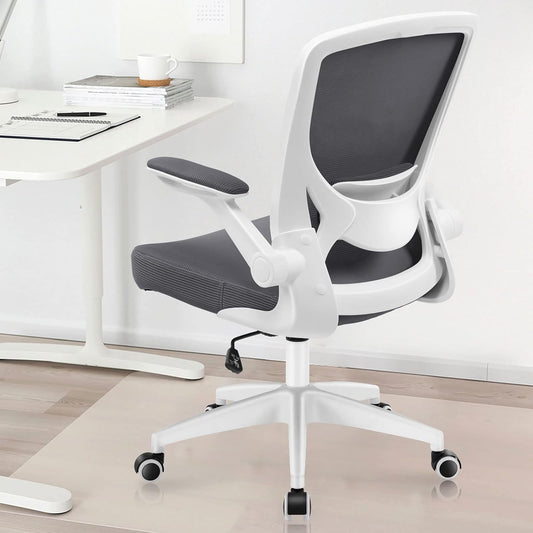 KERDOM Bureaustoel, ergonomische bureaustoel met inklapbare armleuningen, 360° draaistoel, mesh, computerstoel, 9060, donkergrijs