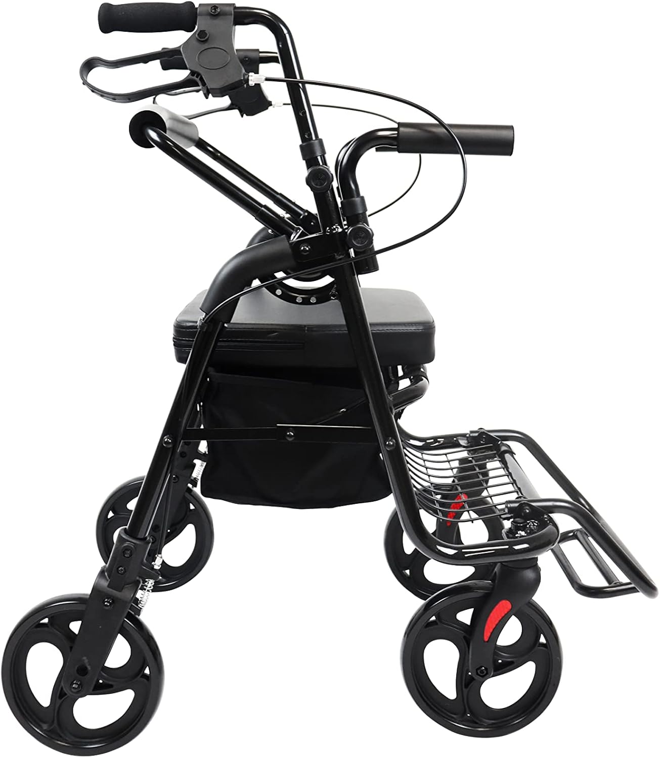 KMINA - Rollator rolstoel 2-in-1 gladde bodem, mand, senioren opvouwbaar, zwart