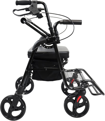 KMINA - Rollator rolstoel 2-in-1 gladde bodem, mand, senioren opvouwbaar, zwart