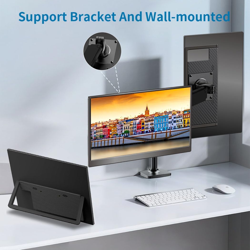 Draagbare monitor Touchscreen 14 inch, USB-C & FHD extern display 100% sRGB anti-schittering oogverzorging, privacybescherming, laag vermogen, VESA monteerbare reismonitor voor laptop/Mac/Gaming