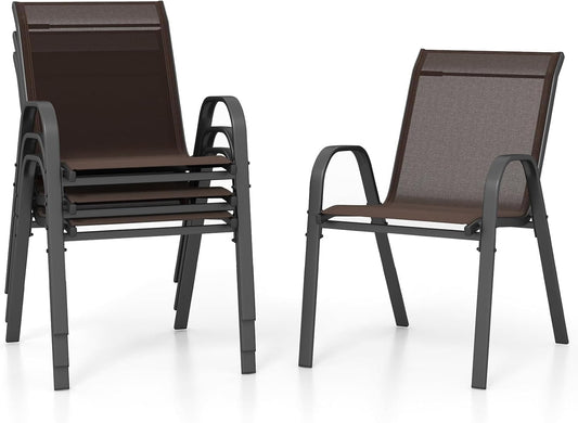 FANTASK Set van 4 stapelbare tuinstoelen, van textiel en metalen frame, stapelstoelen tot 150 kg belastbaar, terrasstoelen met armleuningen, balkonstoelen voor balkon, tuin, terras, zwembad