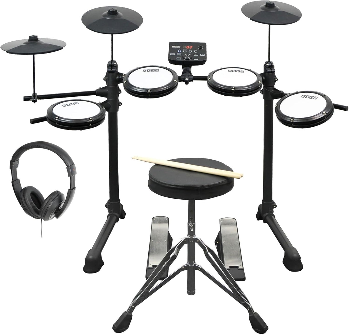 Axus AXK4 Electronic Drum Kit Starter Pack Voor Beginners Met Stille Mesh Drumkussens, Sticks, Ontlasting En Hoofdtelefoon