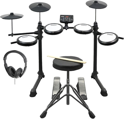 Axus AXK4 Electronic Drum Kit Starter Pack Voor Beginners Met Stille Mesh Drumkussens, Sticks, Ontlasting En Hoofdtelefoon