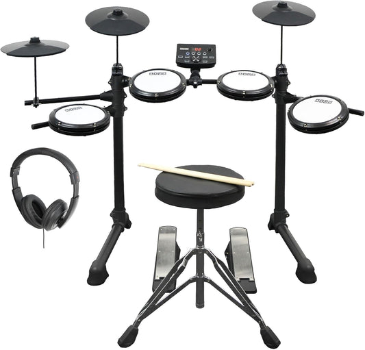 Axus AXK4 Electronic Drum Kit Starter Pack Voor Beginners Met Stille Mesh Drumkussens, Sticks, Ontlasting En Hoofdtelefoon