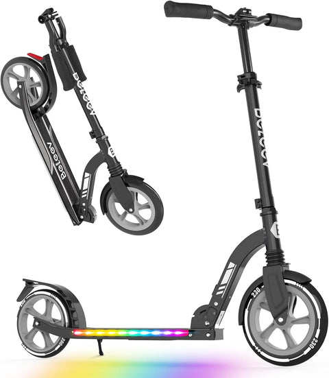 BELEEV V10 Big Wheel Scooter voor kinderen vanaf 6 jaar, met oplichtend dek, opvouwbare scooter met 2 wielen voor volwassenen en tieners, 5 verstelbare hoogte, lichtgewicht sport forenzen scooter met