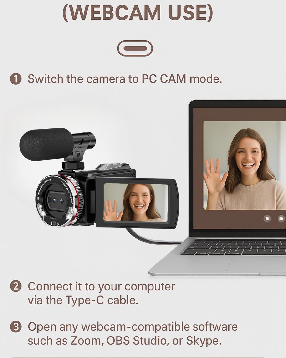 Videocamera 4K 48MP – Camcorder – Vlogcamera – YouTube Camera – Digitale Videocamera – 21x Digitale Zoom – 3,0'' 270° Draaibaar Scherm