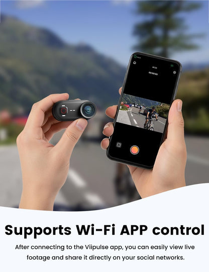Apexcam K80 Kleine POV sportcamera met ingebouwd geheugen 64 GB 4K WiFi draagbare vlogging camera met EIS 10 m waterdicht watercamera met loop-opname en uitbreidingsmodule 1300