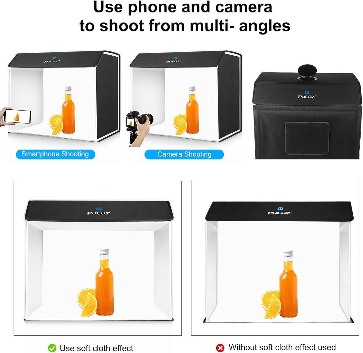 Fotobox, draagbaar lichtveld voor fotostudio, dimbaar, inklapbaar, PULUZ 60 x 40 cm, met 4 gekleurde achtergronden, voor sieraden, productfotografie
