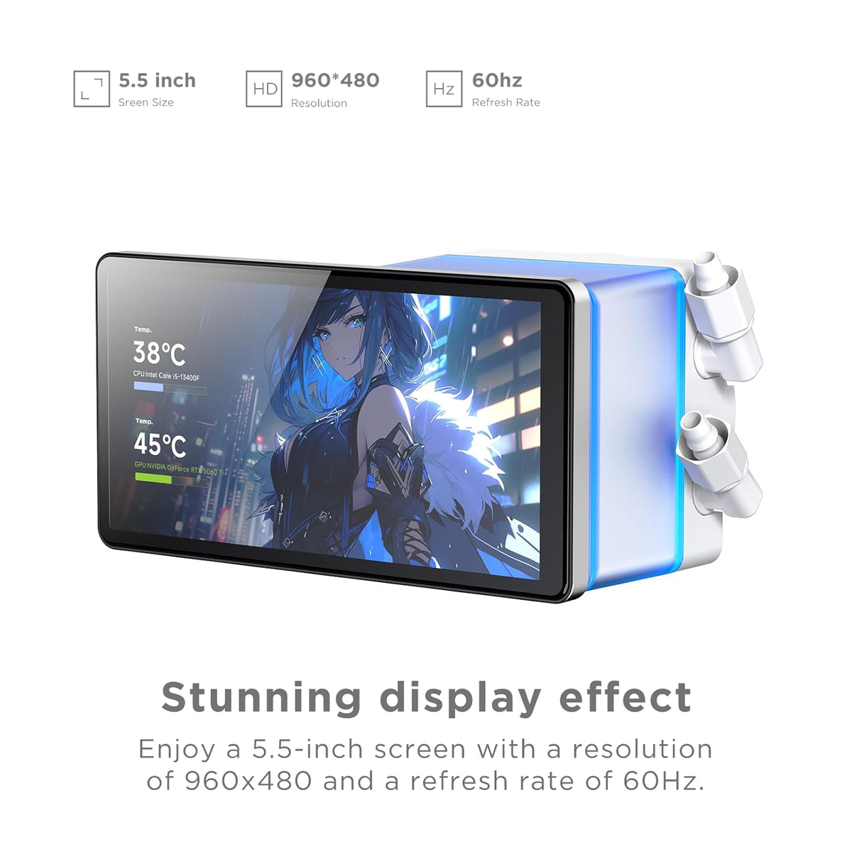 PF360 AIO Waterkoeling 360 mm - CPU Koeler met 5,5 inch LCD-scherm - ARGB - AM4/AM5 en Intel LGA1851/1700 - Wit