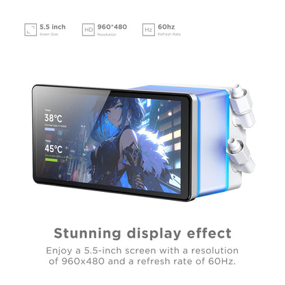 PF360 AIO Waterkoeling 360 mm - CPU Koeler met 5,5 inch LCD-scherm - ARGB - AM4/AM5 en Intel LGA1851/1700 - Wit