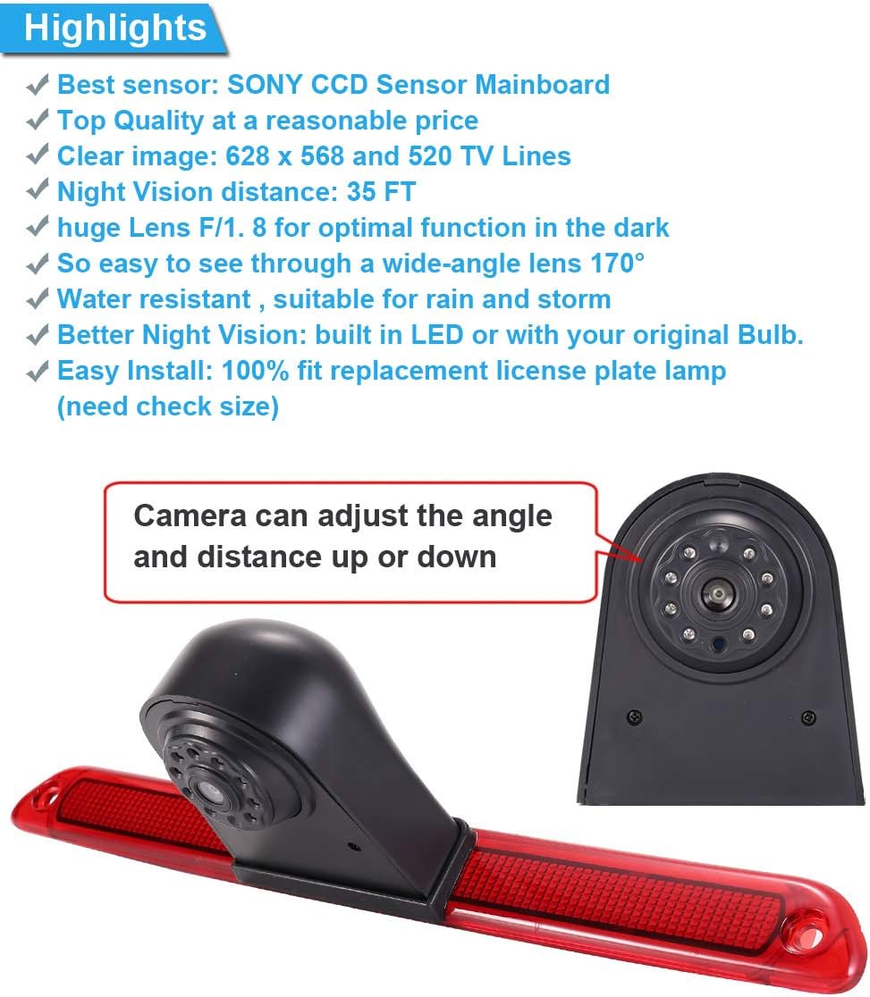 12 mm lens, CMOS-achteruitrijcamera + 7 inch TFT-lcd-scherm, automonitor, remlicht, auto, dak, achteruitrijcamera voor Van dakcamera, Mercedes Benz, Sprinter W906/VW Crafter Caravelle 2007-2015