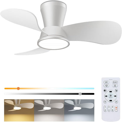 slochi Stille plafondventilator met verlichting, 30 dB, 76 cm diameter, groot luchtvolume, met afstandsbediening, timerfunctie, instelbare helderheid van 3000 K/4500 K/6000 K plafondlamp