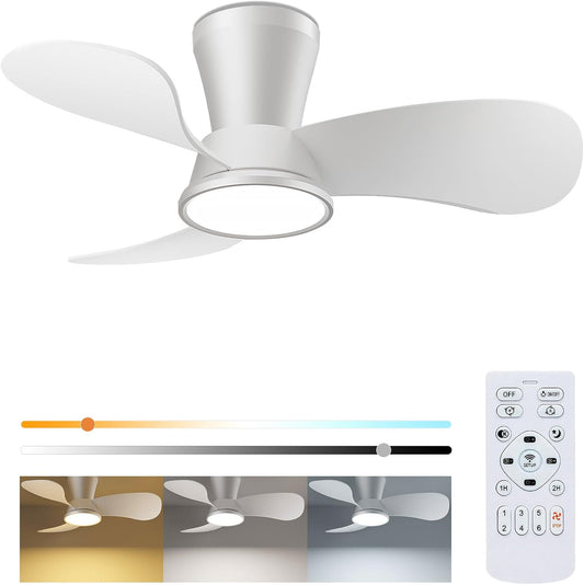 slochi Stille plafondventilator met verlichting, 30 dB, 76 cm diameter, groot luchtvolume, met afstandsbediening, timerfunctie, instelbare helderheid van 3000 K/4500 K/6000 K plafondlamp