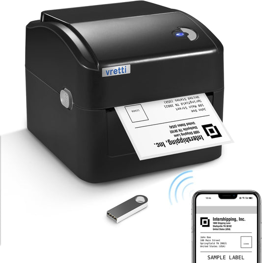 vretti Thermische Printer, Verzendlabelprinter, Thermische labelprinter 4x6 voor verzendetiket, verzendlabel, compatibel met Windows, Mac OS en Linux-systemen