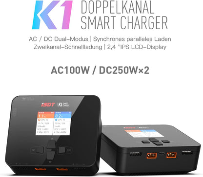 Lipo Accu Oplader – Batterijlader – RC Acculader – Balancer – Accu Laadstation – AC 100W en DC 250W x2 – Dubbele Kanaal Veiligheid – Donkere Modus Display