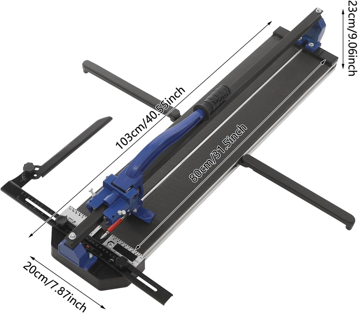 OUKANING Manual Tile Cutter with Non-Slip for Precise Cuts up to 15 mm Thickness, Ball Bearing Sliding Head for Quick Grooves and Straight Cuts, for Ceramic, Porcelain (Blue, 80 cm) - QUORE