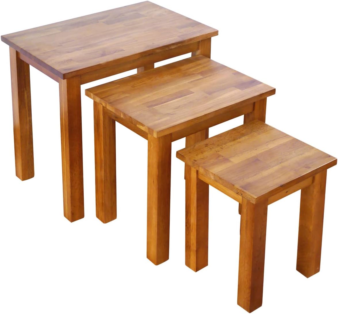 Nest of Tables OAK Solid Nesting 3 Tables Coffee Table Small Wooden Side/End/Lamp/Nesting Tables for Living Room
