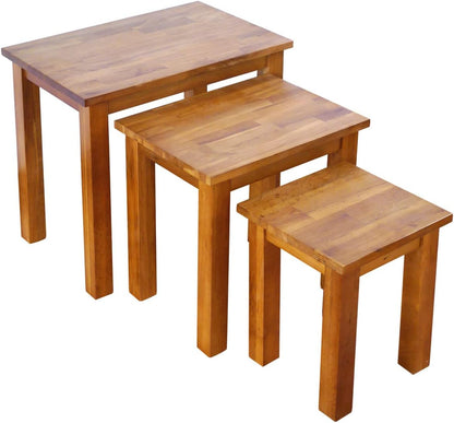 Nest of Tables OAK Solid Nesting 3 Tables Coffee Table Small Wooden Side/End/Lamp/Nesting Tables for Living Room
