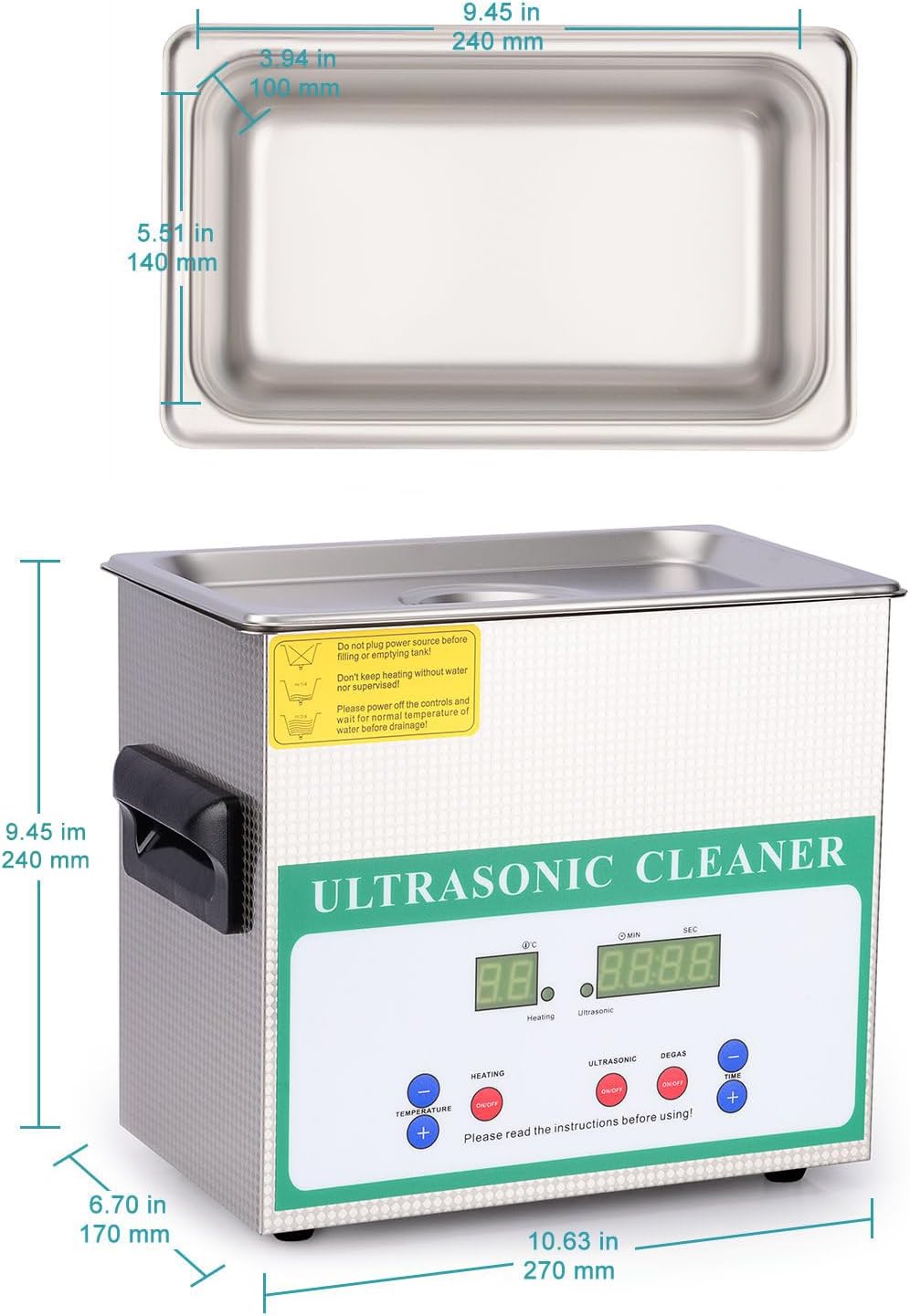 stonylab Ultrasone Reiniger, Professioneel Alle Doeleinden Roestvrij Staal Ultrasonic Cleaner met Digitale Displaytimer en Warmteregeling voor laboratorium 220V, 3,2 L