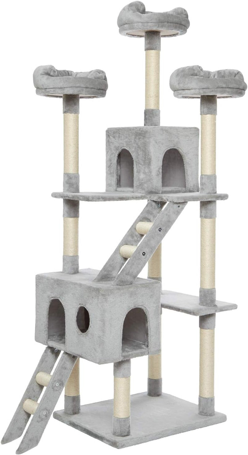Kattenboom – Kattenkrabpaal – Kattentoren – Klimtoren – Grijs – 186 cm Hoog – Stabiele Verdikte Basis