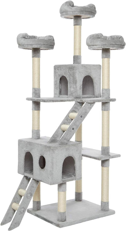 Kattenboom – Kattenkrabpaal – Kattentoren – Klimtoren – Grijs – 186 cm Hoog – Stabiele Verdikte Basis