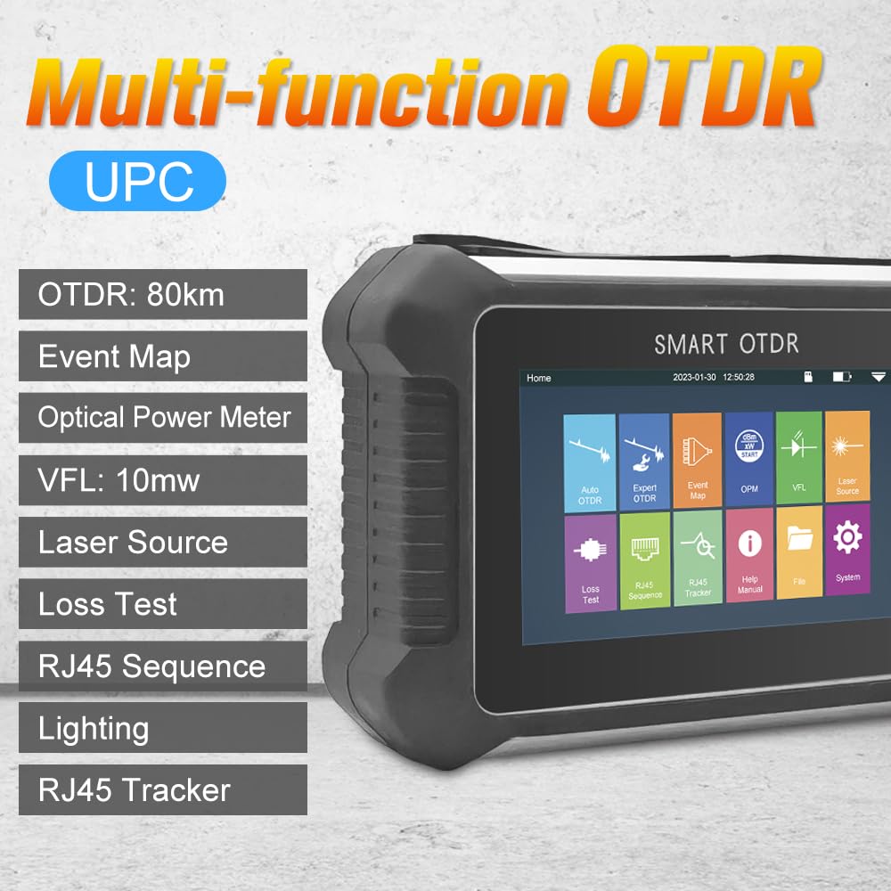 TM292 OTDR 1310/1550nm 24/22dB met 4,3-Zoll-Touchscreen, OTDR Singlemode met VFL OPM OLS Evenementenkaart RJ45, FC/UPC SC ST LC- Aansluiting opnemen