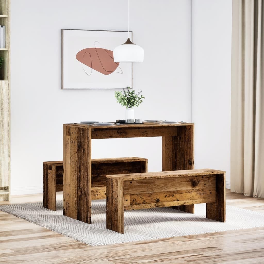 Garden furniture set with table and chairs 3-piece. Dining table and bench Set old wood look wood material - QUORE