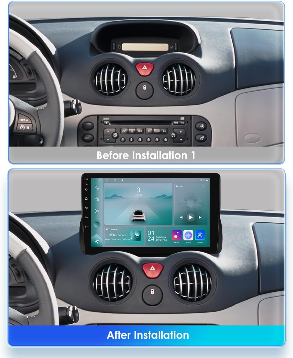 Ossuret Autoradio voor Citroen C2/C3 (2002-2006), 9 Inch Android 13 Aanraakscherm 2+32GB GPS Navigatie met Carplay Android Auto WiFi Bluetooth Stuurwielbediening DSP USB