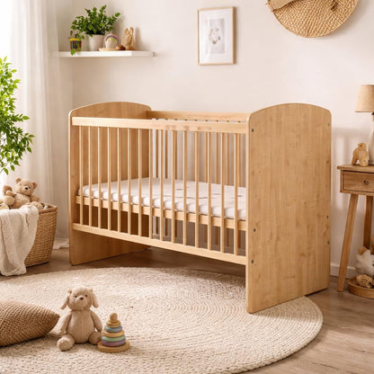 baby bed K2 natural wood 120 x 60 cm with slatted bed bed cot 3 levels adjustable in height - naturalPine wood & MDF - QUORE