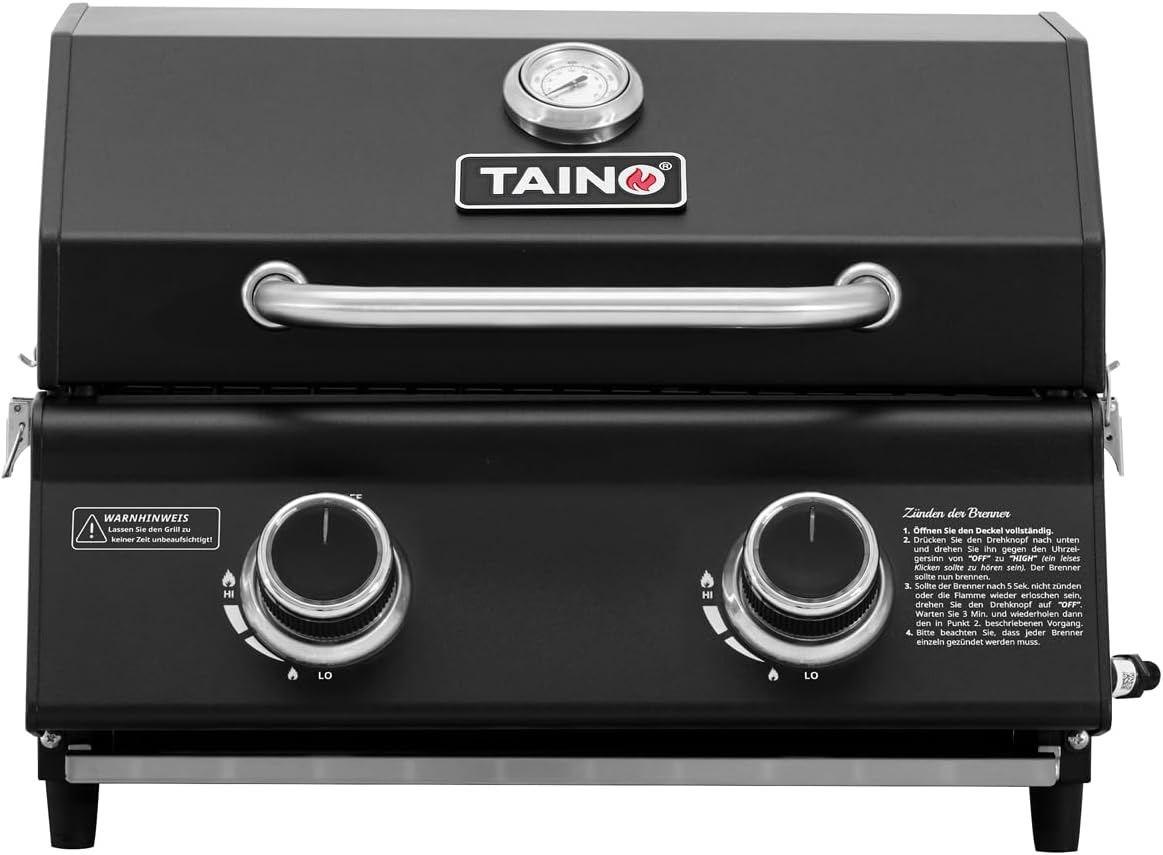 TAINO Platinum Compact Dark Table Grill 2 Burners Gas Grill Compact Camping Mini Grill Portable BBQ - QUORE