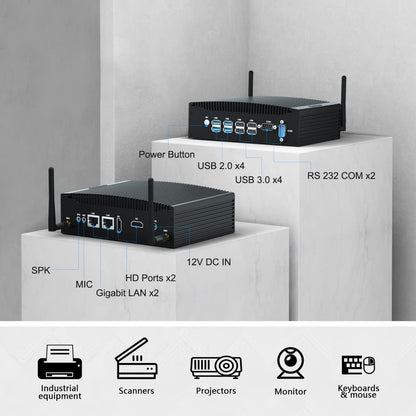 BASOARO Fanless Industriële Mini PC i5, Mini PC Win 11 Pro, 8GB RAM 128GB SSD Core i5 8350U Industriële Computer met RS232, RJ45 LAN, 2 HD schermen, USB 3.0, Dual Band WiFi, BT