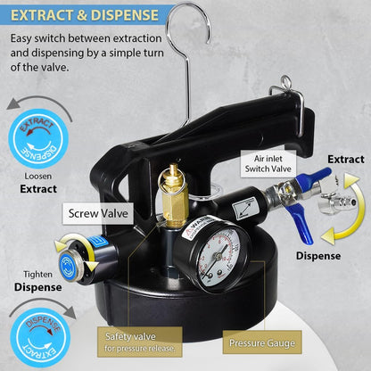 FIRSTINFO A1135NEU | 10 liter | Versnellingsbakolie vulgereedschap | Pneumatische modus | met 14 ATF-adapters | Olie-extractor en -verdeler