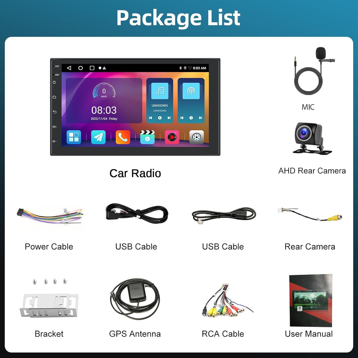 [2+32G] Podofo 2Din 7 Inch Autoradio Android 13 Scherm met Draadloos Apple Carplay/Android Auto Touchscreen met GPS/Bluetooth/SWC/FM/RDS/WiFi/USB Radio-ontvanger Ondersteuning Achteruitrijcamera
