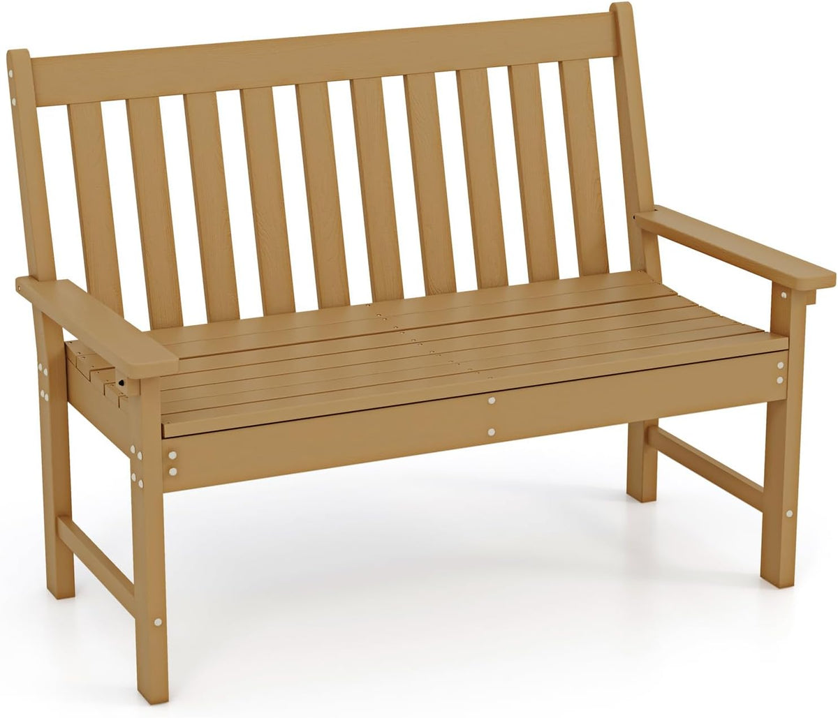 FANTASK Tuinbank, weerbestendig, tot 320 kg belastbaar, parkbank, voor alle weersomstandigheden, HDPE, teak