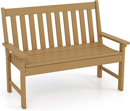 FANTASK Tuinbank, weerbestendig, tot 320 kg belastbaar, parkbank, voor alle weersomstandigheden, HDPE, teak