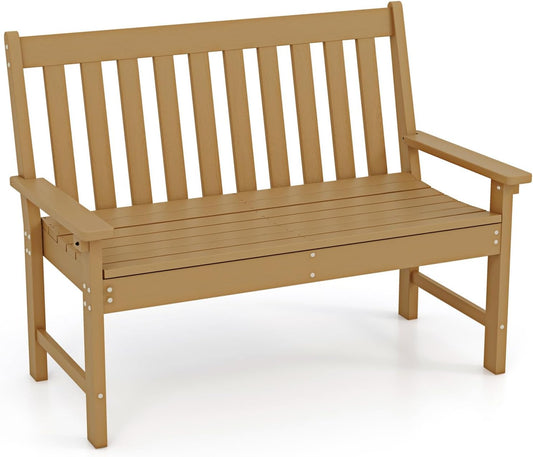FANTASK Tuinbank, weerbestendig, tot 320 kg belastbaar, parkbank, voor alle weersomstandigheden, HDPE, teak