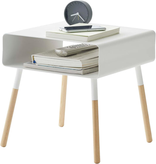 Yamazaki 4229 PLAIN Low Side Table, white, Steel/Wood, 35 x 35 x 35 cm