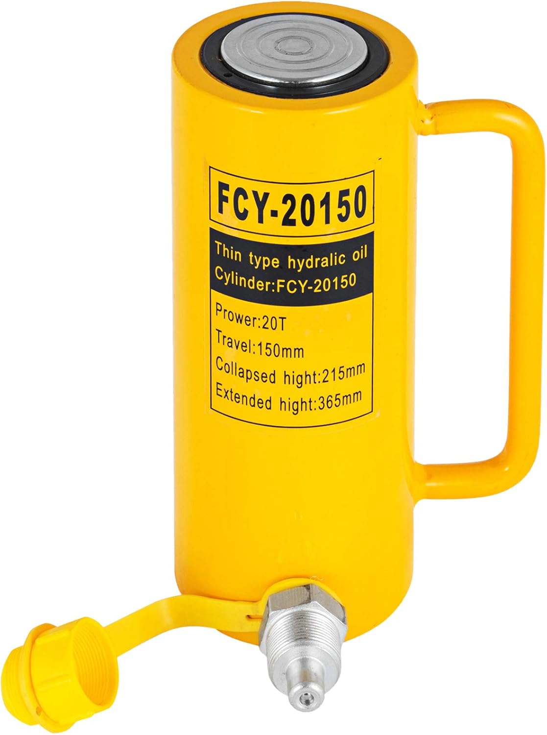 VEVOR Hydraulische cilinderkrik, capaciteit 20T, hydraulische cilinder, 100 mm, hub, eenvoudig werkend, draagbaar, geel, hydraulische krik, holle zuigerlift, hydraulische fles, 9 kg, voor