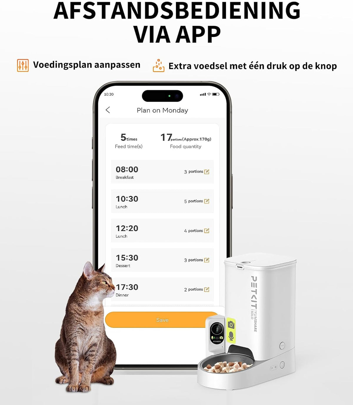 Automatische Voerautomaat – Huisdierenvoeder – Kattenvoerautomaat – Hondenvoerdispenser – Voerbak met Camera – 3 Liter Capaciteit – 1080p HD Camera met Nachtzicht