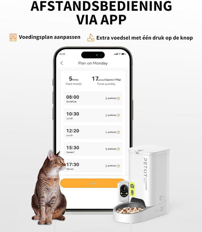 Automatische Voerautomaat – Huisdierenvoeder – Kattenvoerautomaat – Hondenvoerdispenser – Voerbak met Camera – 3 Liter Capaciteit – 1080p HD Camera met Nachtzicht