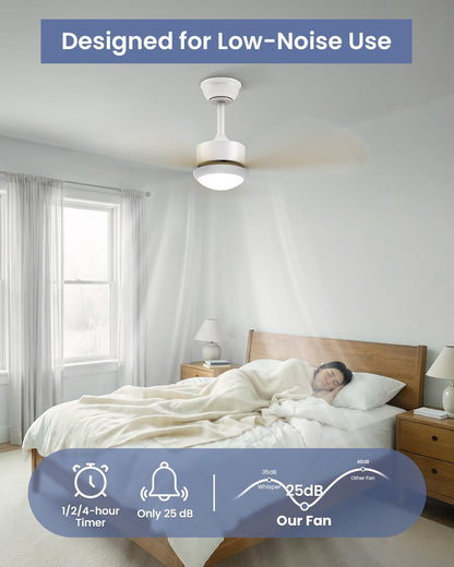 Airwit Plafondventilator met verlichting, stil, 106 cm, plafondventilator met licht en afstandsbediening, voor slaapkamer en woonkamer, lichte houtnerf